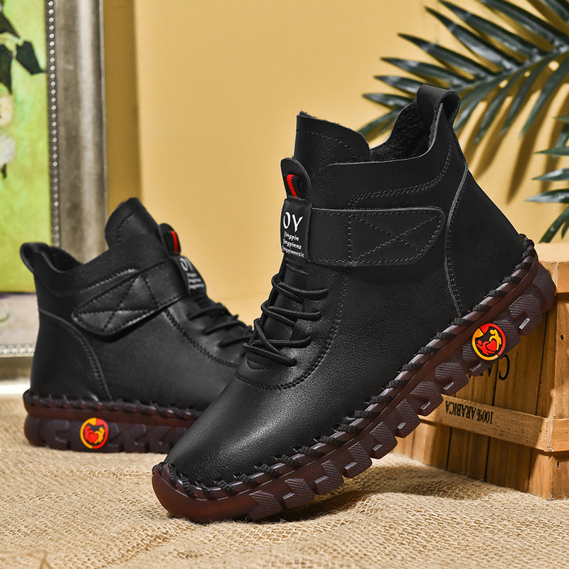 Women's High Top Lace Up Plush Ankle Boots