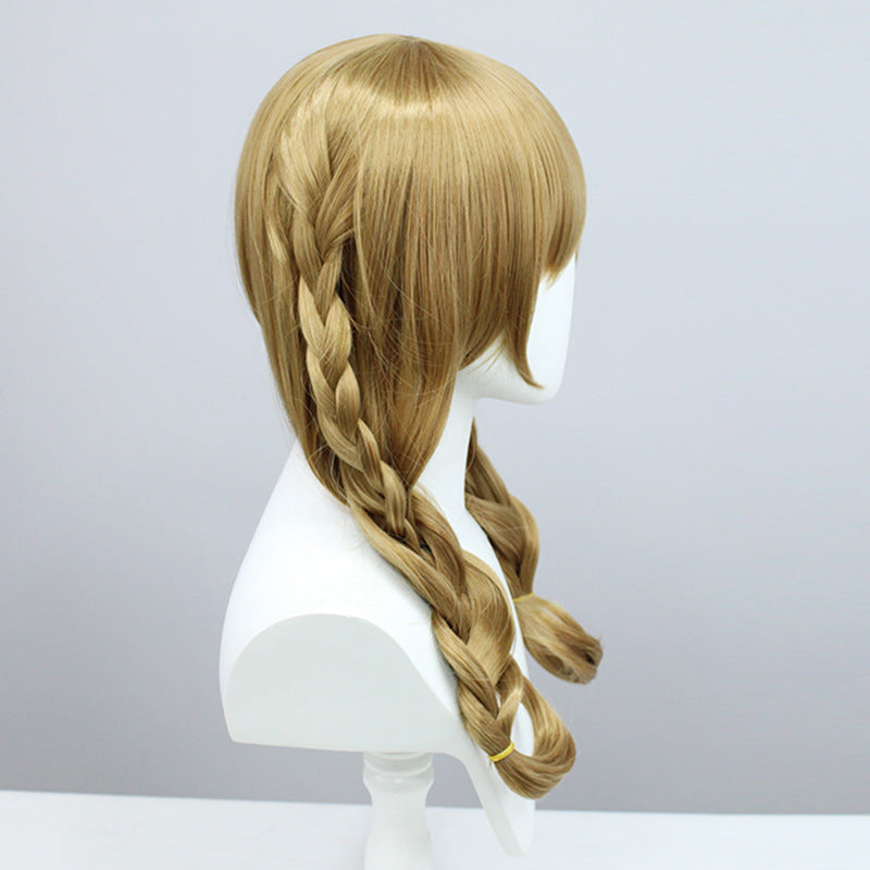 Long Curly Wig With Braided Ponytail Synthetic Wig For Cosplay
