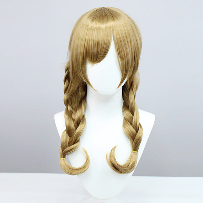 Long Curly Wig With Braided Ponytail Synthetic Wig For Cosplay