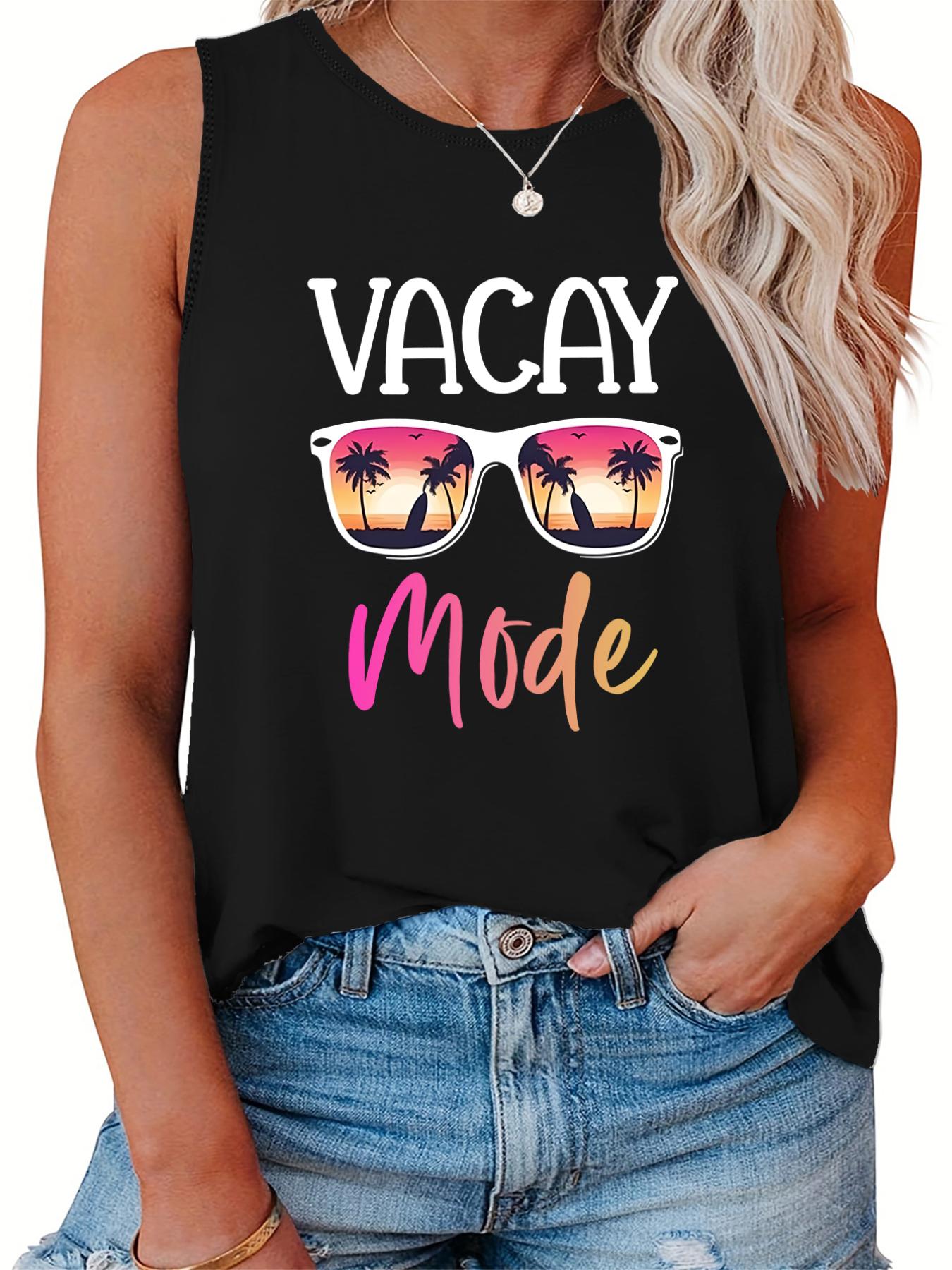 Casual Tank Top Women's Plus Letter & Glasses Print