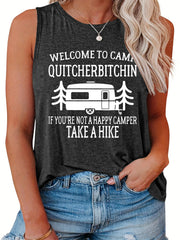 Casual Tank Top Women's Plus Car & Slogan Print