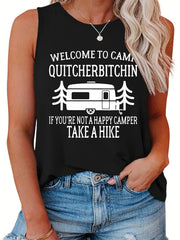 Casual Tank Top Women's Plus Car & Slogan Print