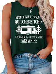 Casual Tank Top Women's Plus Car & Slogan Print