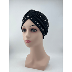Faux Pearl Decor Turban Colorful Head Wraps Beanie Ramadan Hijab Hat