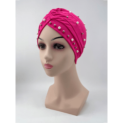 Faux Pearl Decor Turban Colorful Head Wraps Beanie Ramadan Hijab Hat