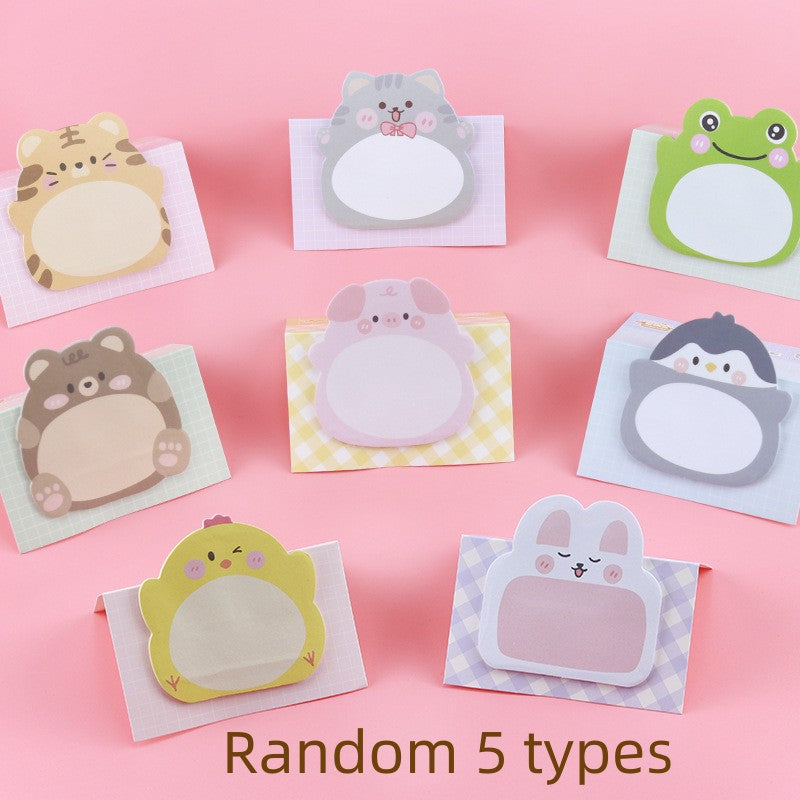 5pcs Cute Animal Sticky Notes - 100 Sheets, Ideal for Messages & Memos
