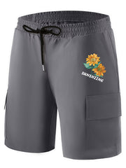 Sunflower Pattern Letter Print Cargo Shorts Men's Casual