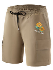 Sunflower Pattern Letter Print Cargo Shorts Men's Casual