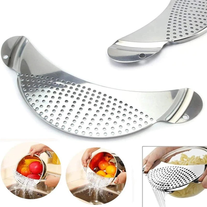 1pc Pot Strainer Pan Drainer Stainless Steel Pasta Noodle Draining Tool