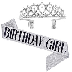 Bling Rhinestone Crystal Crown Tiara Happy Birthday Satin Sash Party Supplies