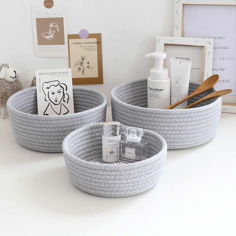 Nordic Style Rope Storage Baskets Woven Desktop Organizer Box
