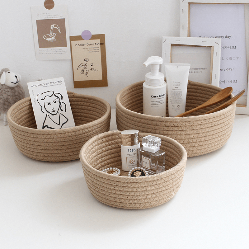 Nordic Style Rope Storage Baskets Woven Desktop Organizer Box
