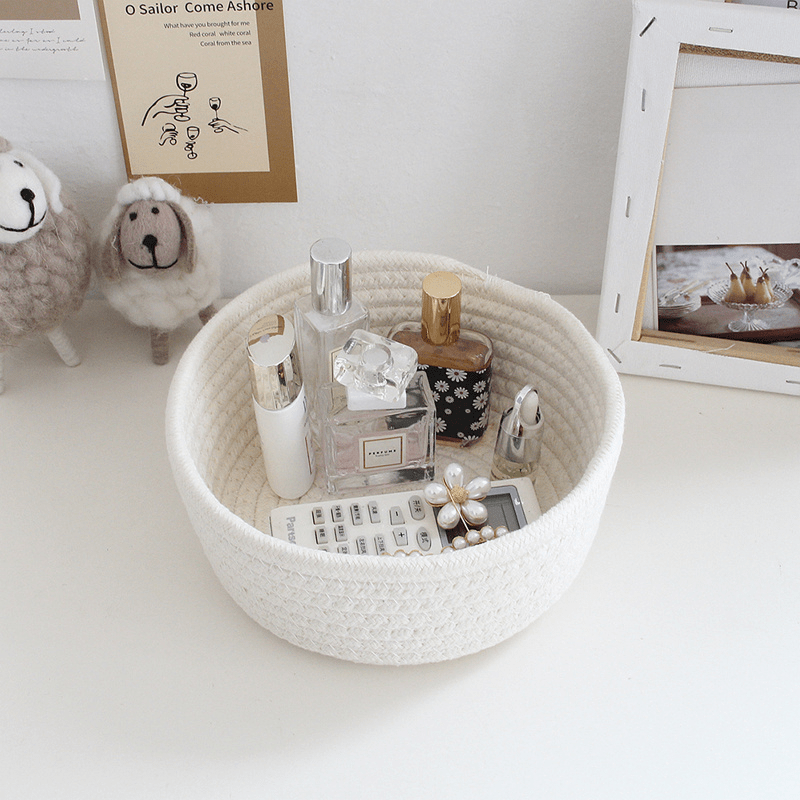 Nordic Style Rope Storage Baskets Woven Desktop Organizer Box