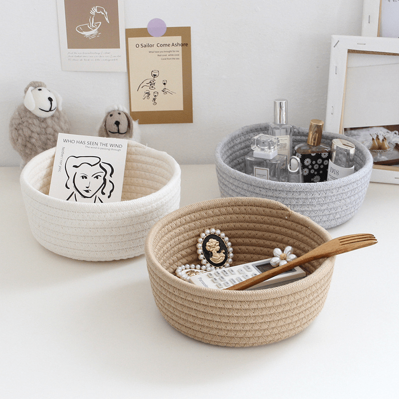 Nordic Style Rope Storage Baskets Woven Desktop Organizer Box