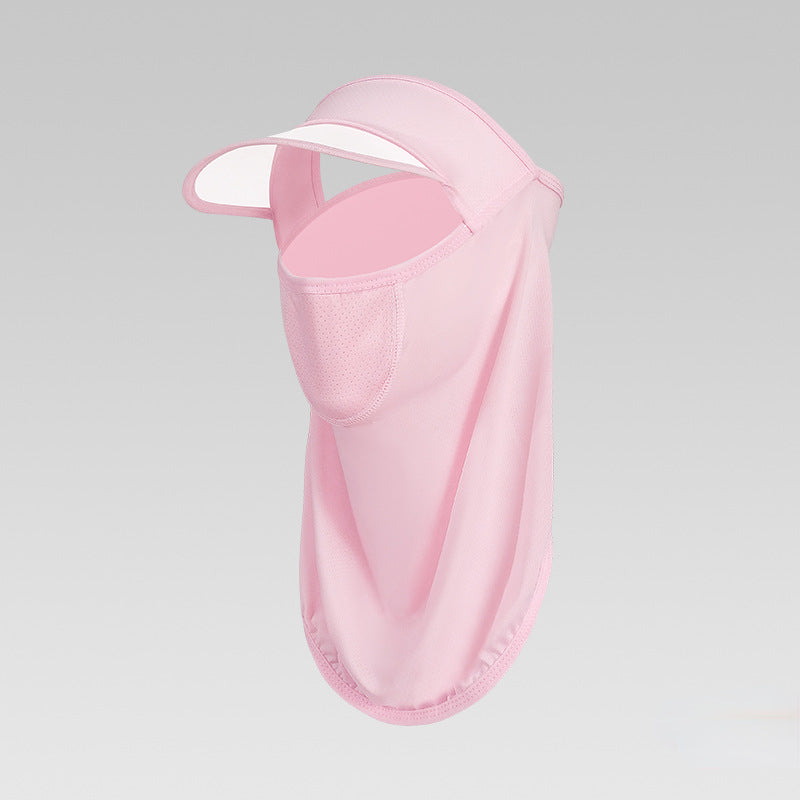 Ice Silk Sunproof Visor Hat With Face Mask UV Protection Balaclava Outdoor