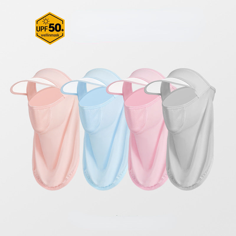 Ice Silk Sunproof Visor Hat With Face Mask UV Protection Balaclava Outdoor