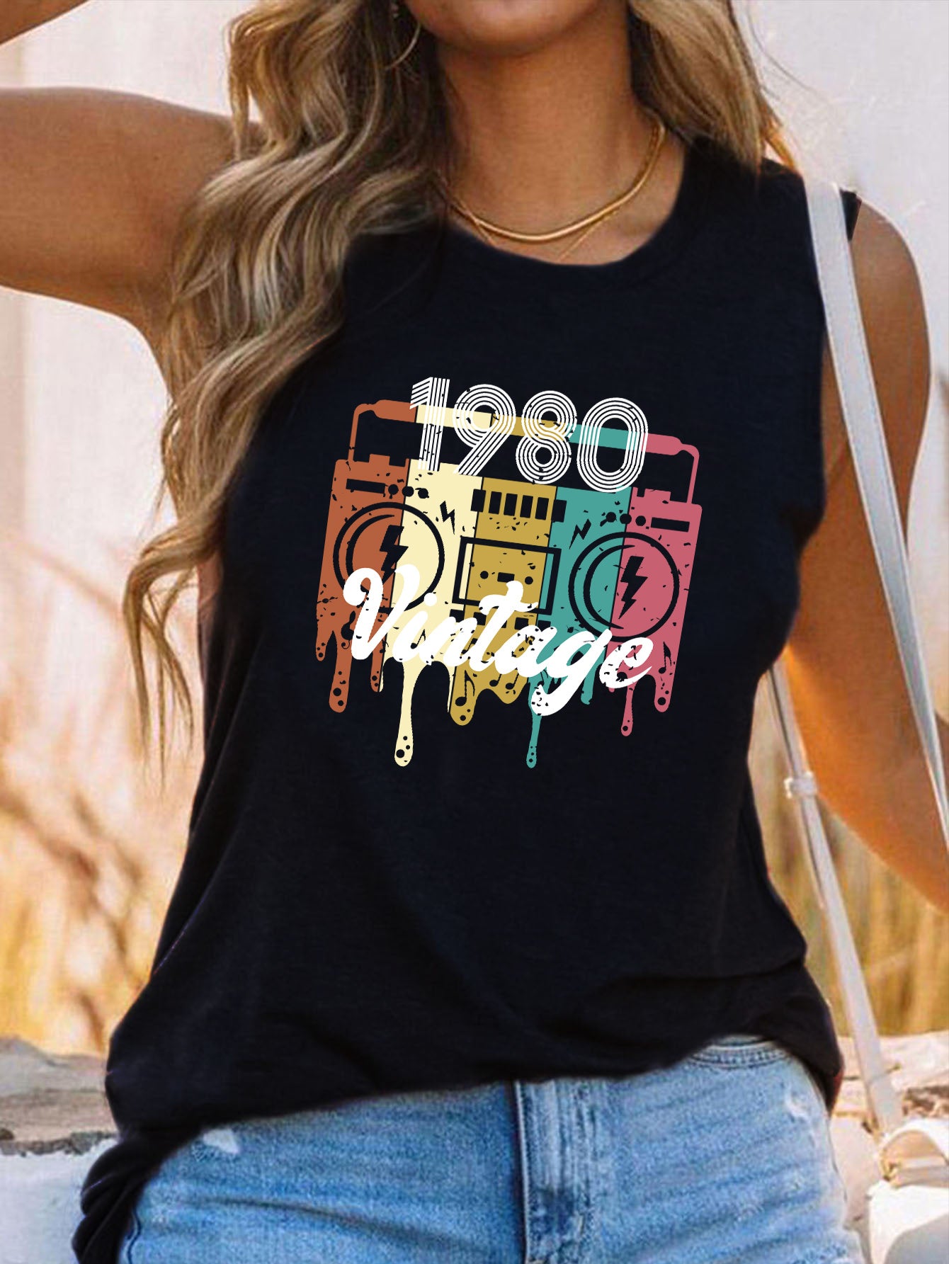1980 Vintage Tank Top Sleeveless Casual Summer Top