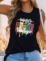 1980 Vintage Tank Top Sleeveless Casual Summer Top