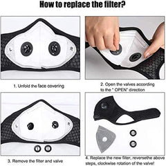 Reusable Outdoor Motorcycle Mask with Air Valves and Filter Chips