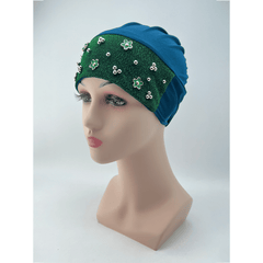 Flower Decor Glitter Turban Block Head Wraps Beanie Ramadan Hijab Hat