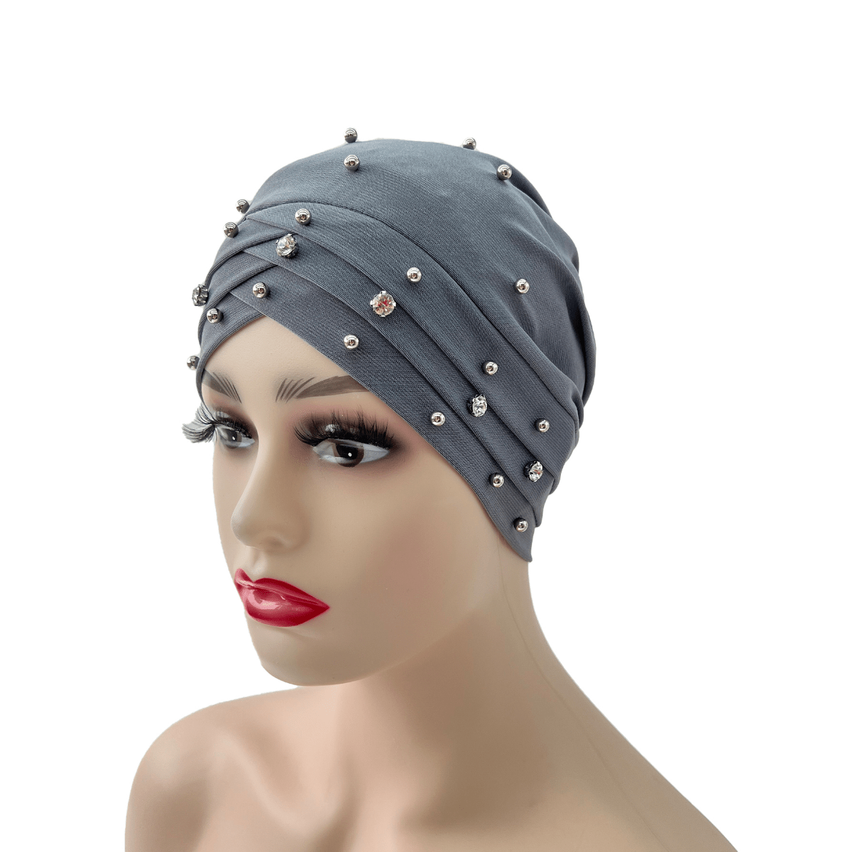 Elastic Chemo Cap Beads Decor Turban Cap Solid Head Wraps Bonnet