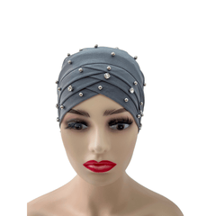 Elastic Chemo Cap Beads Decor Turban Cap Solid Head Wraps Bonnet