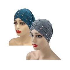 Elastic Chemo Cap Beads Decor Turban Cap Solid Head Wraps Bonnet