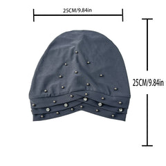 Elastic Chemo Cap Beads Decor Turban Cap Solid Head Wraps Bonnet