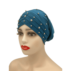 Elastic Chemo Cap Beads Decor Turban Cap Solid Head Wraps Bonnet