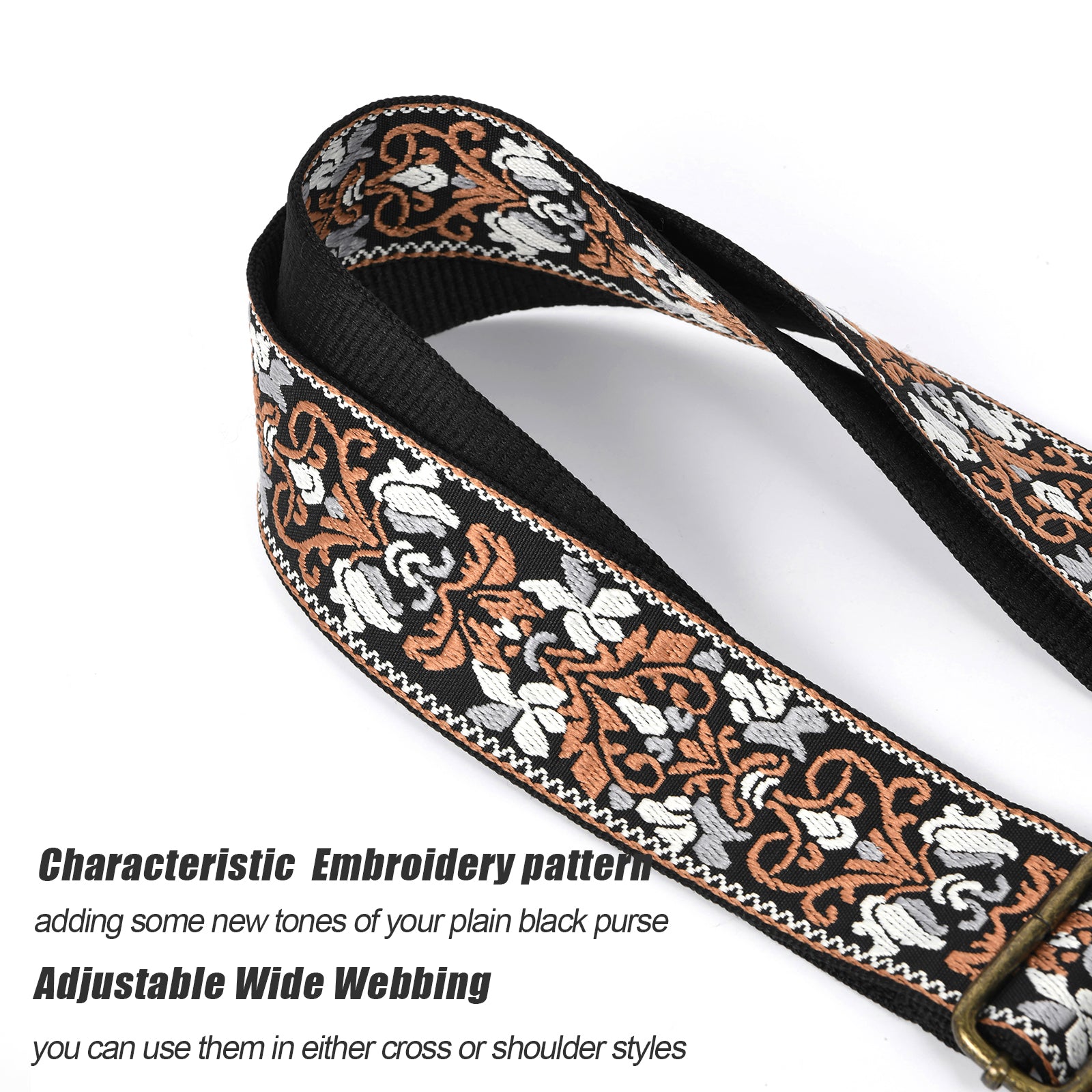 Vintage Flower Pattern Adjustable Bag Strap For Shoulder Bag