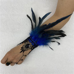 Faux Feather Lace Gloves Fingerless Gloves Crystal Decoration Wristband