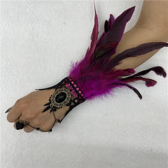 Faux Feather Lace Gloves Fingerless Gloves Crystal Decoration Wristband