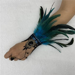 Faux Feather Lace Gloves Fingerless Gloves Crystal Decoration Wristband