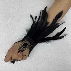 Faux Feather Lace Gloves Fingerless Gloves Crystal Decoration Wristband