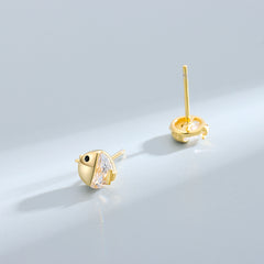 Rhinestone Fish 925 Sterling Silver Stud Earrings & Fashion Jewelry for Women
