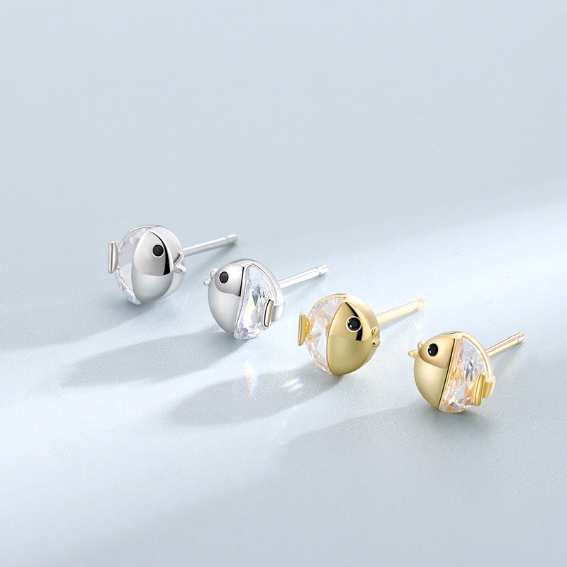 Rhinestone Fish 925 Sterling Silver Stud Earrings & Fashion Jewelry for Women