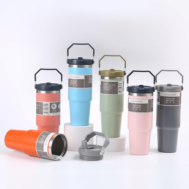 30oz Portable Car Tumbler 304 Stainless Steel Insulated Cup Leakproof
