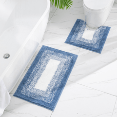2pc Non Slip Bathroom Mats Set Water Absorbing Toilet U Shape Mat