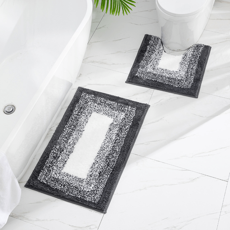2pc Non Slip Bathroom Mats Set Water Absorbing Toilet U Shape Mat