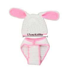 Newborn Knitted Rabbit Hat And Diaper Cover Set For Photography