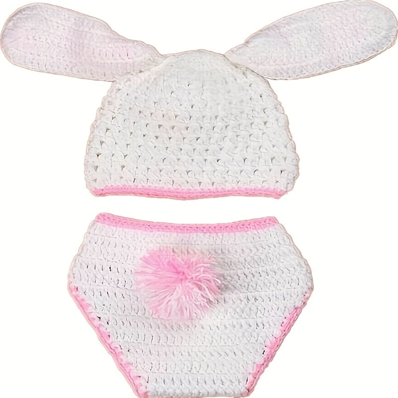 Newborn Knitted Rabbit Hat And Diaper Cover Set For Photography