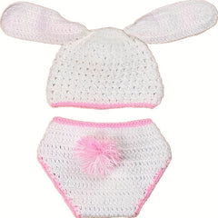 Newborn Knitted Rabbit Hat And Diaper Cover Set For Photography