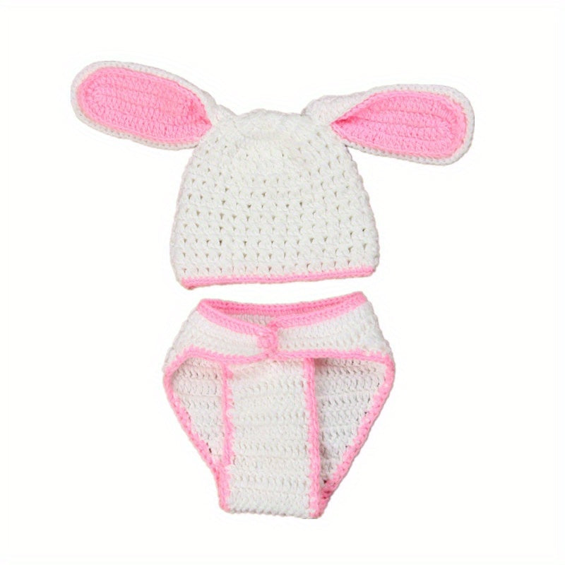 Newborn Knitted Rabbit Hat And Diaper Cover Set For Photography