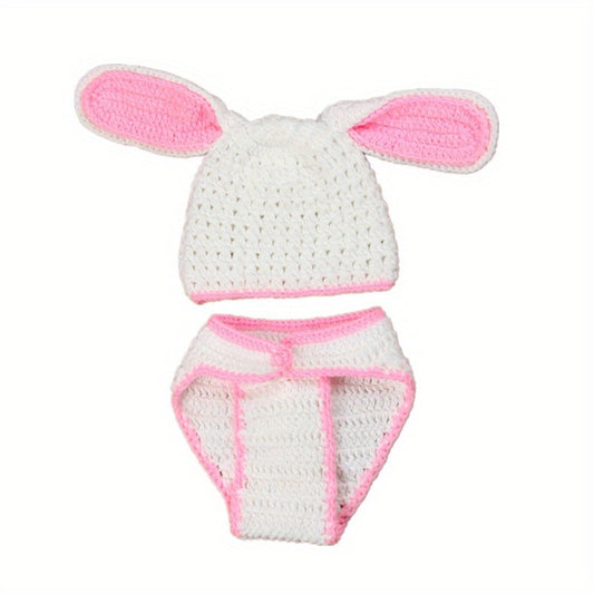 Newborn Knitted Rabbit Hat And Diaper Cover Set For Photography