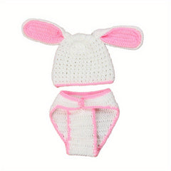 Newborn Knitted Rabbit Hat And Diaper Cover Set For Photography