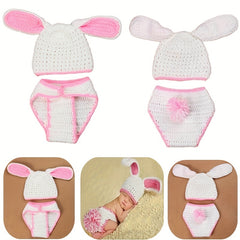 Newborn Knitted Rabbit Hat And Diaper Cover Set For Photography