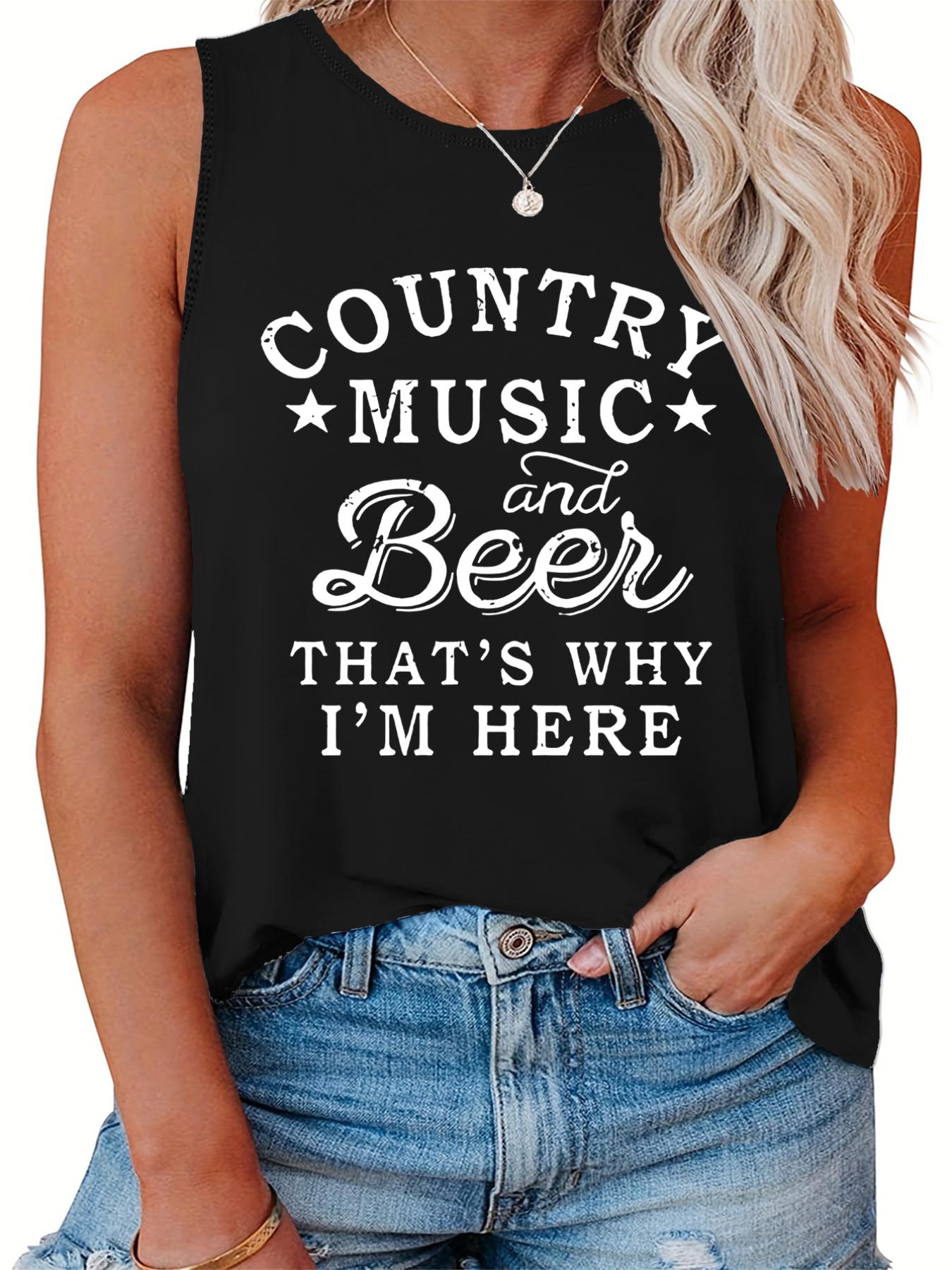 Casual Tank Top Women's Plus Star & Slogan Print Round Neck