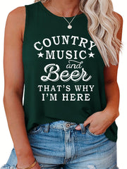 Casual Tank Top Women's Plus Star & Slogan Print Round Neck