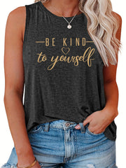 Casual Tank Top Women's Plus Slogan Print Round Neck Tank