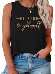 Casual Tank Top Women's Plus Slogan Print Round Neck Tank